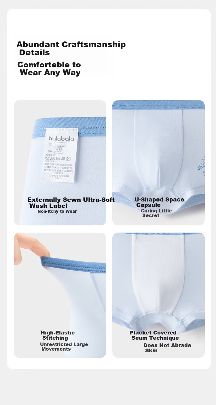 Balabala Kids Boys Boxer Briefs Children's Underwear Antibacterial Soft Comfortable 3-Pack 5