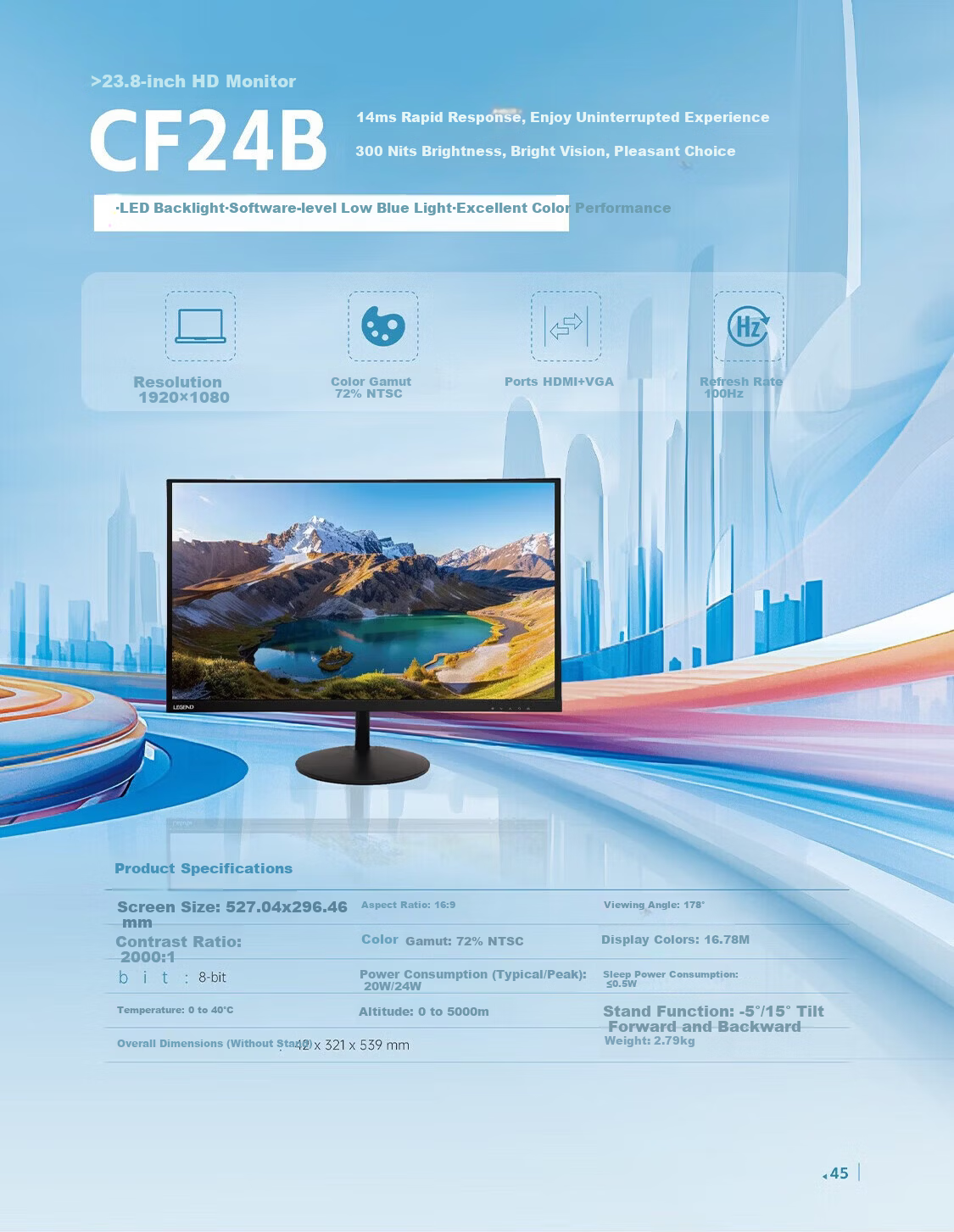 LEGEND Lenovo CF24B 23.8-inch HD Monitor LED Backlight Panel 100Hz FHD HDMI VGA Low Blue Light Business Office 1
