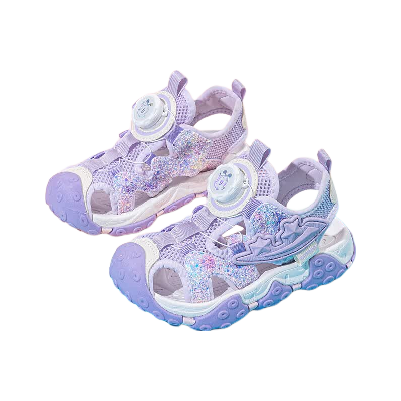 Babu Bean Girls' Summer Versatile Princess Closed-Toe Sandals for Kids 105552025 Candy Purple/Beige Size 32