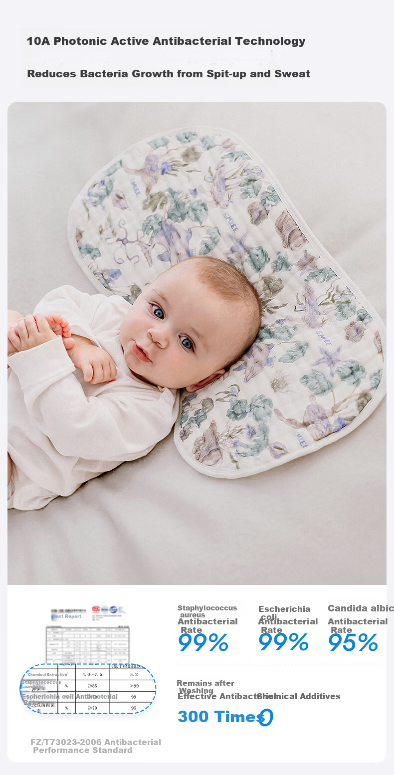 EMXEE Baby Gauze Cloud Pillow Newborn Breathable Pillowcase Anti-Spit-Up Four Seasons Universal Class A Pillow Ocean Adventure 15