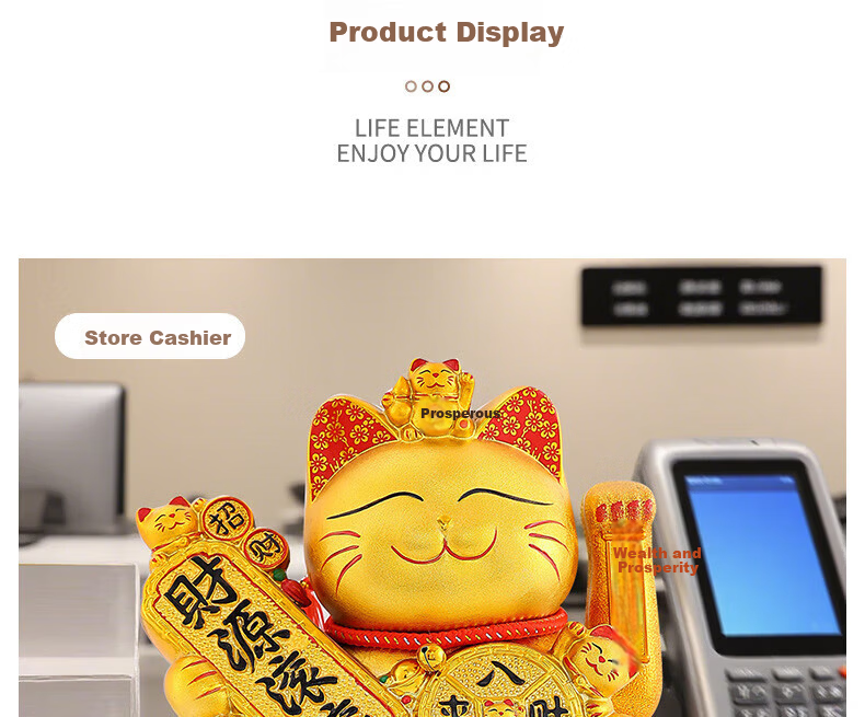 Huaxuanlin New Fortune Cat Ornament Electric Battery Operated Waving Hand Lucky Cat for Home Office Reception Opening Gift 15