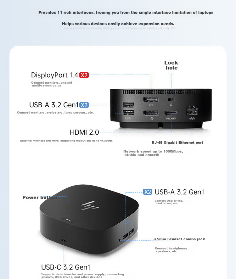 HP Thunderbolt 4 G6 Type-C Multiport Adapter Docking Station 4-Screen 4K Expansion 100W Thunderbolt 4 6