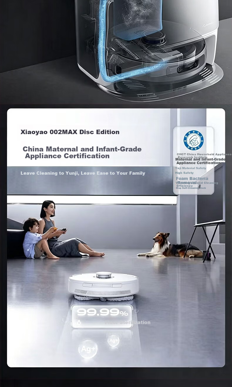 Cloud Whale Xiaoyao 002Max Disc Version AI Water Tank White 25kPa Hot Water Wash High Suction Sweeping and Mopping Robot Automatic Dust Collection Fully Automatic Robot Vacuum Cleaner 19