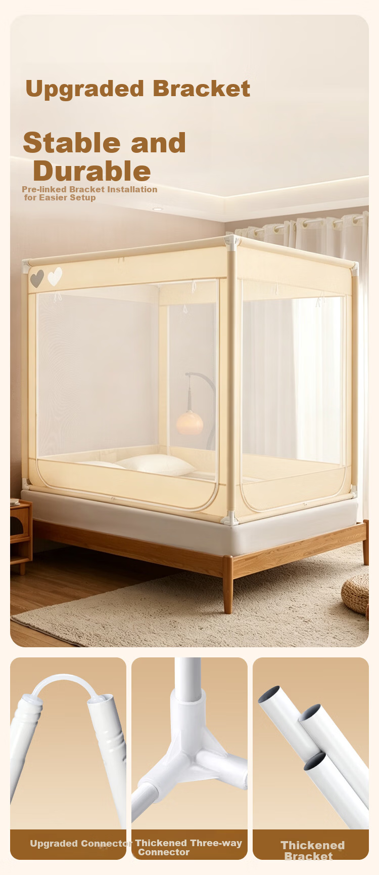 JD Original Safe Blue U-Shaped Mosquito Net, Class A Baby Safety Three-Door Reinforced Enclosure Mosquito Net Frame for 1.8x2 Meter Bed 6