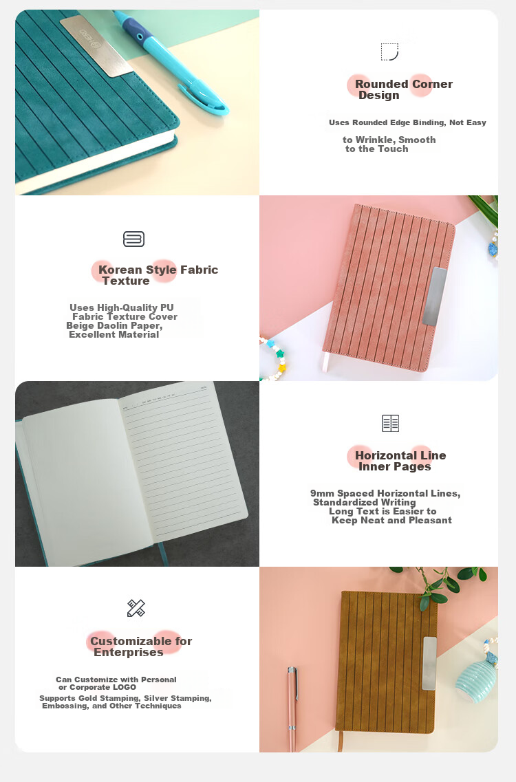 HERO A5 Business Notebook Thickened Hard Cover Soft Leather Simple High-End Gift Meeting Portable Office Stationery Lined Tearable Diary Journal Binder 5