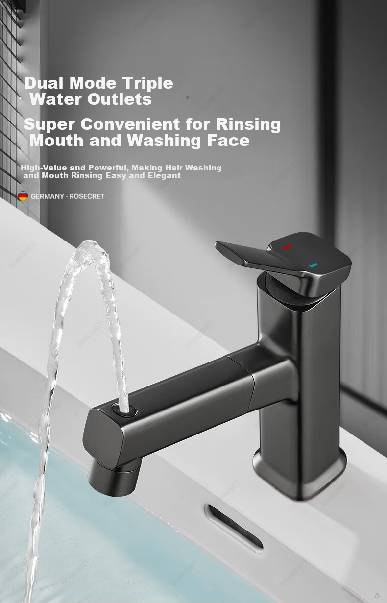 Rosecret German Basin Faucet Pull-Out Hot and Cold Bathroom Sink Faucet 5