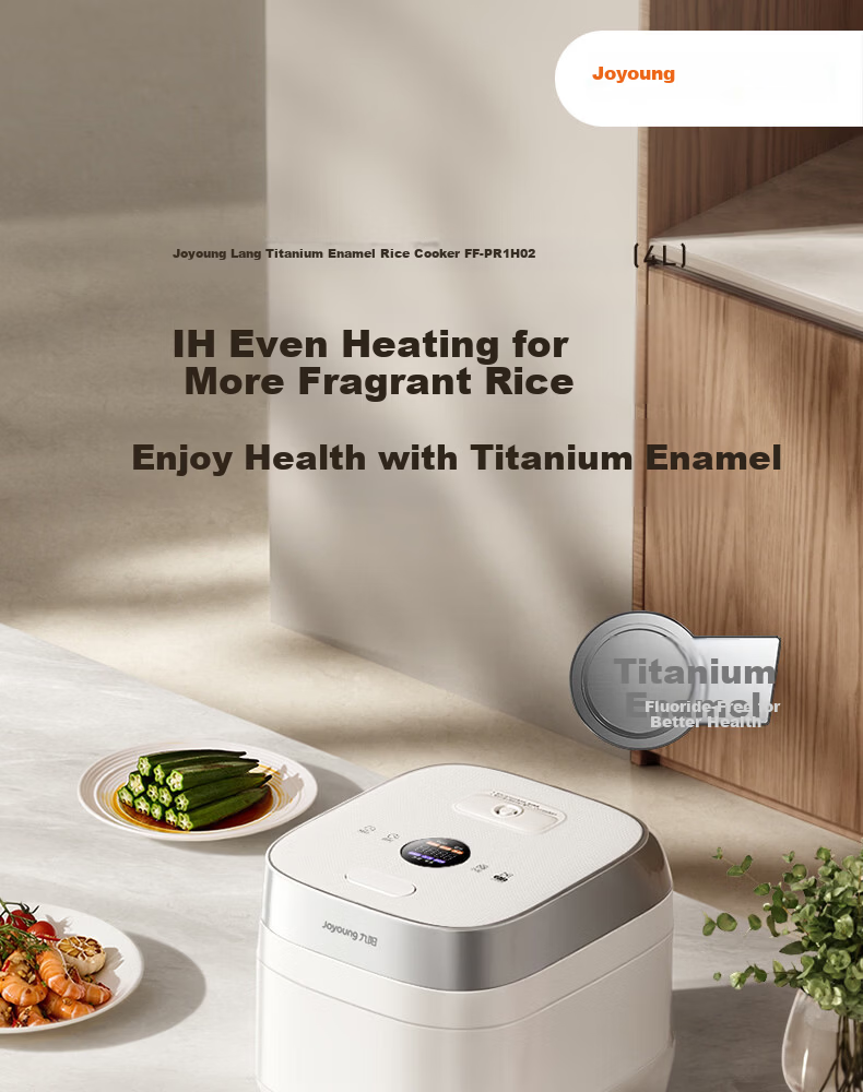 Joyoung 0 Fluoride Series Enamel Titanium IH Rice Cooker 4L 1200W Titanium Inner Pot 3-4 People Non-Teflon 6A Micro Pressure FF-PR1H02 (4L) 4