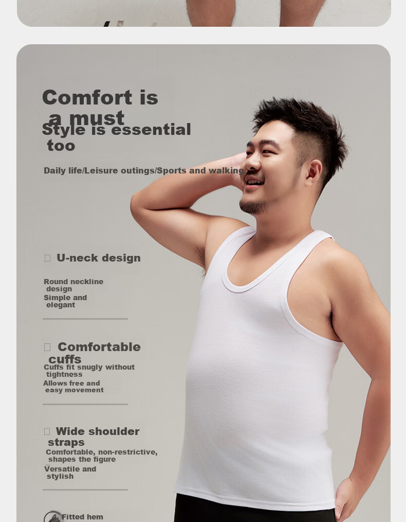 Yiershuang Plus Size 100% Cotton 2-Pack Men's Breathable Sleeveless Tank Tops for Big and Tall 2