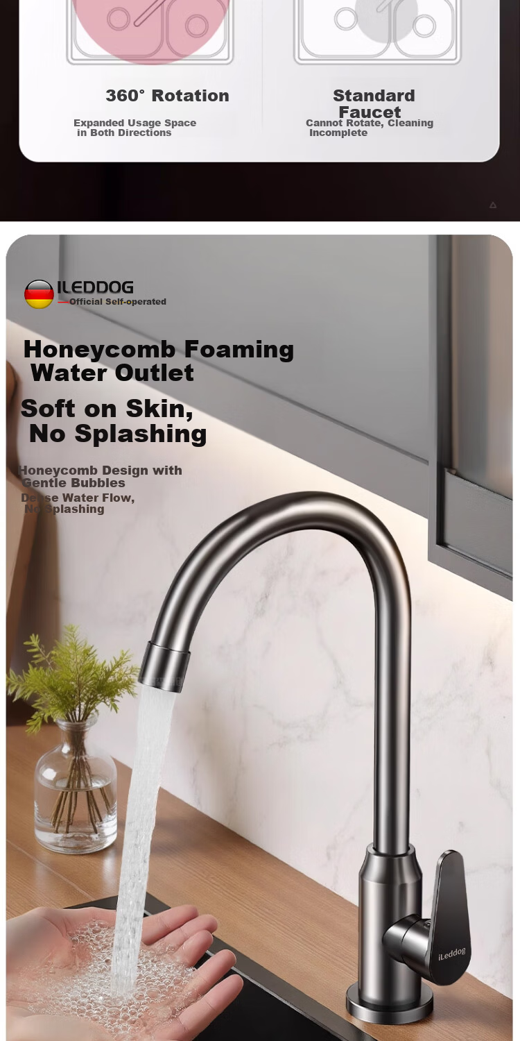 ILeddog [Germany] Kitchen Faucet Single Cold Sink Basin Swivel Pressurized Splash-Proof CFLT-DL 11