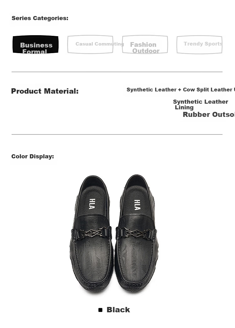 HLA Heilan Home Men's Leather Loafers Slip-On Business Casual Shoes 5