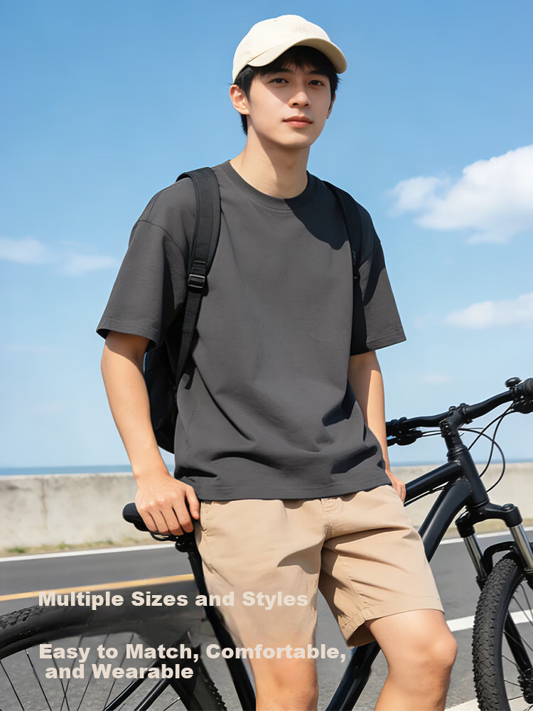 Nanjiren Men's Summer Heavyweight Pure Cotton Short Sleeve T-Shirt Basic Casual Solid Color Half Sleeve Top 14