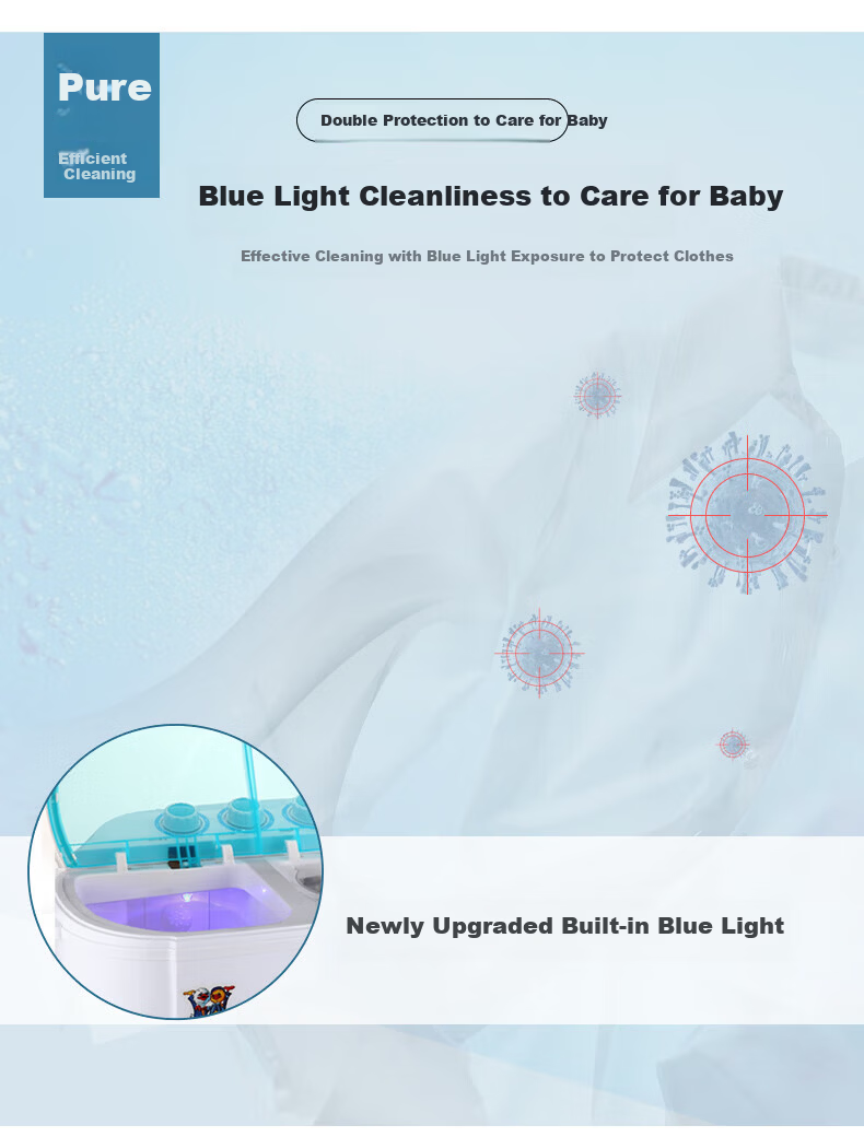 XIAOYA Trendy Lifestyle Appliances 2.5kg Twin Tub Mini Semi-Automatic Washing Machine for Baby and Children's Underwear Socks Small Items Separate Washing and Spinning Mini Model 2