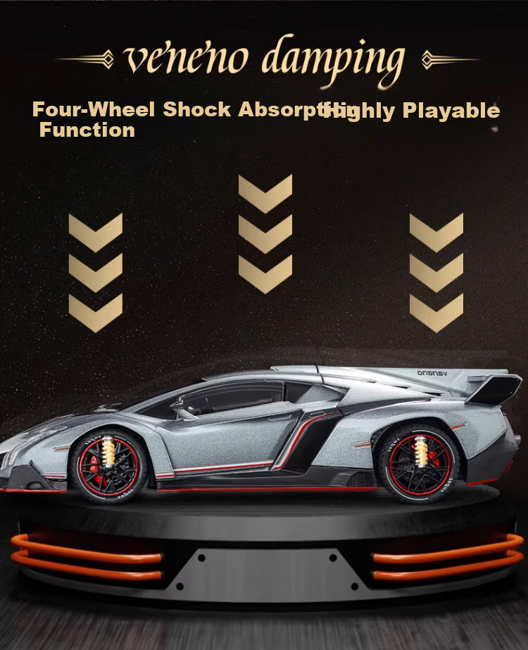 Fozao Lamborghini Sports Car Model Children's Educational Toy Boys Birthday Gift Poison Collection Silver + Leather Dust Cover 12