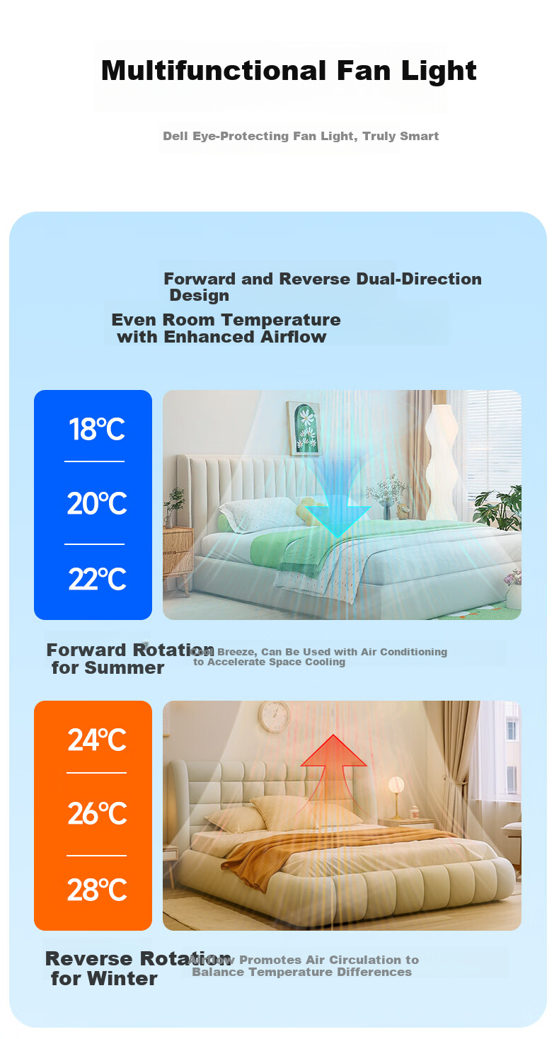 Dell Fan Light Pure Eye Protection Bedroom Invisible Fan LED Ceiling Fan Light Integrated Dining Room Light with Fan Installation Included 11