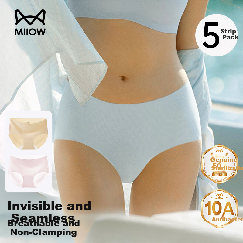 Miiow Women's Disposable Seamless Invisible Antibacterial Cotton Crotch Travel Wash-Free Underwear 5-Pack M