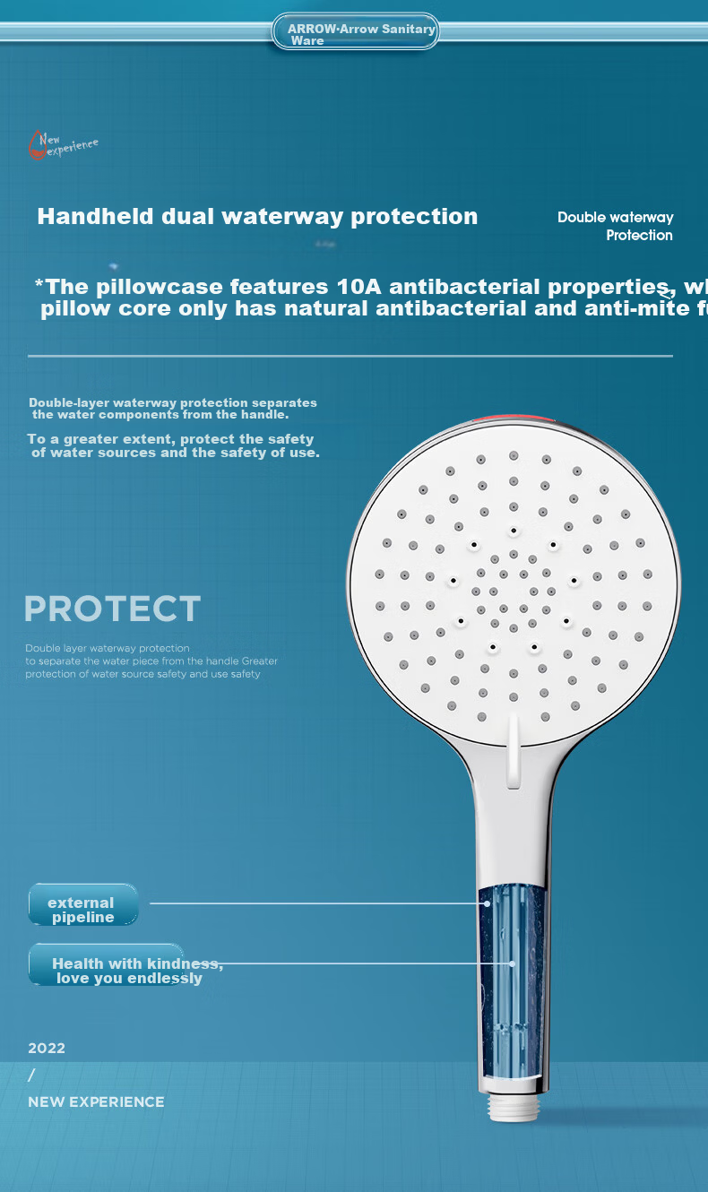 ARROW Bathroom Shower Head Pressure-Boosting Water-Saving Red Dot Award Back Spray Handheld AE58125CP 18