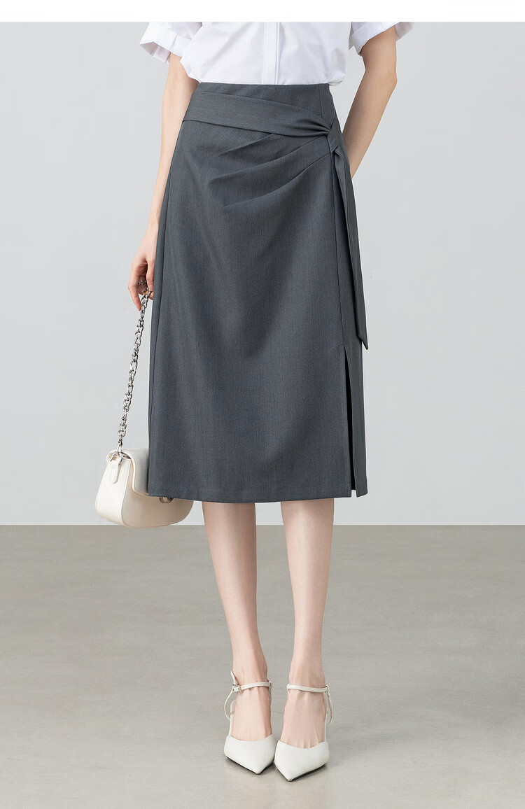 Shangdu Bira Designer Ribbon Pleated Slimming Slit A-Line Mid-Length Skirt for Women Spring Summer High-End Commuter Skirt 13