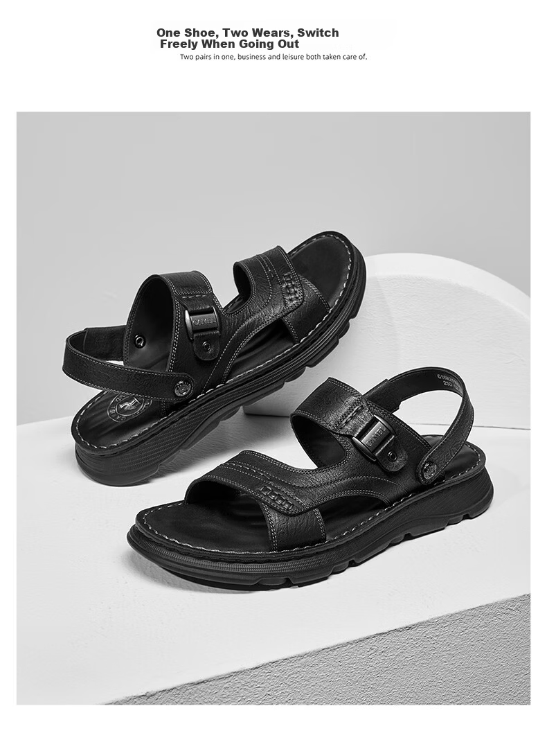 CAMEL Summer Leather Soft Elastic Dual-Wear Business Men's Sandals Father's Day G16M211034 Black 42 7