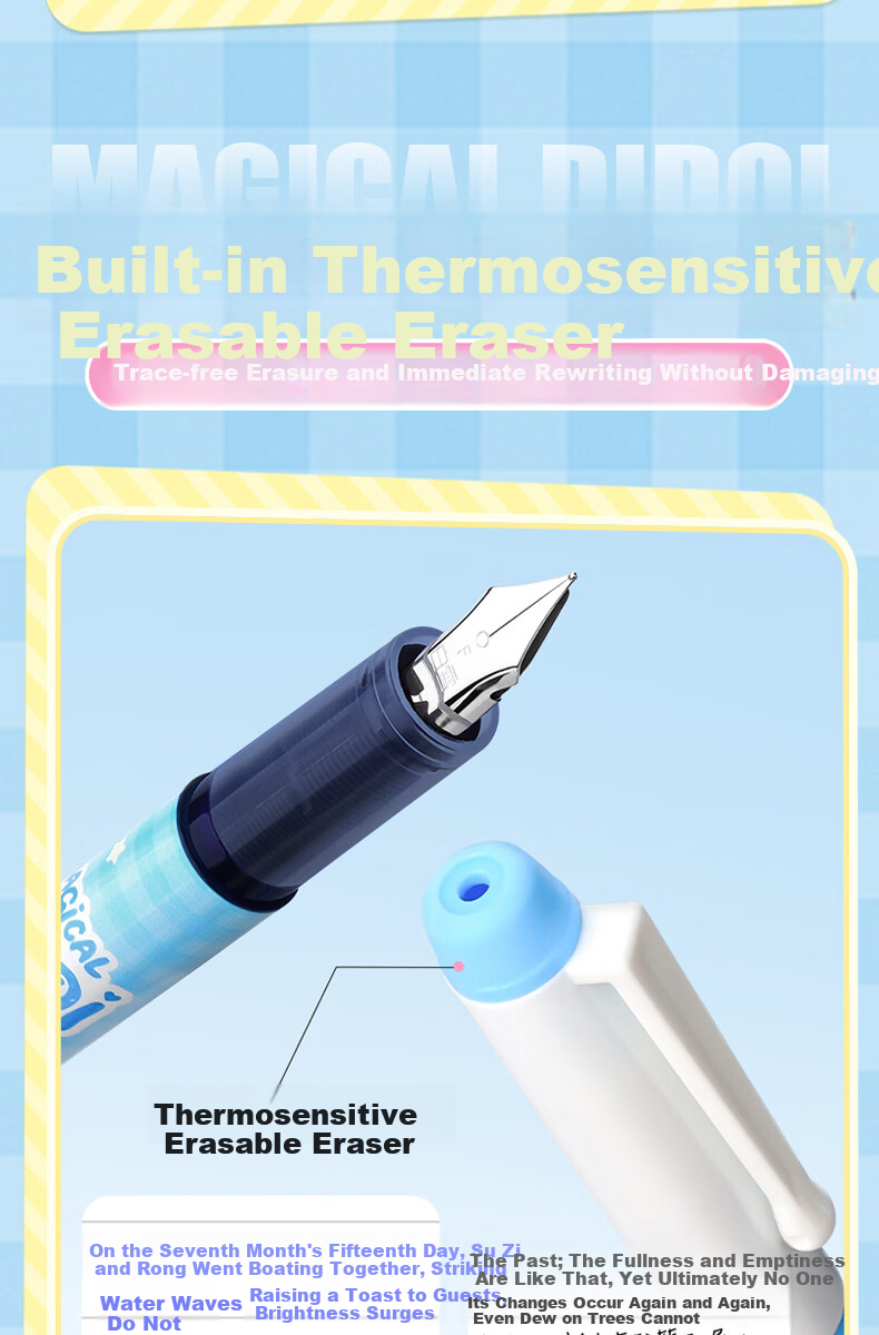 Snowhite Erasable Liquid Ink Fountain Pen for Elementary Students Grades 3-6, No Cartridge Replacement, Built-in Ink Conditioner, High Aesthetic, Large Capacity, Student Practice Pen C510, Ink Blue, P 7