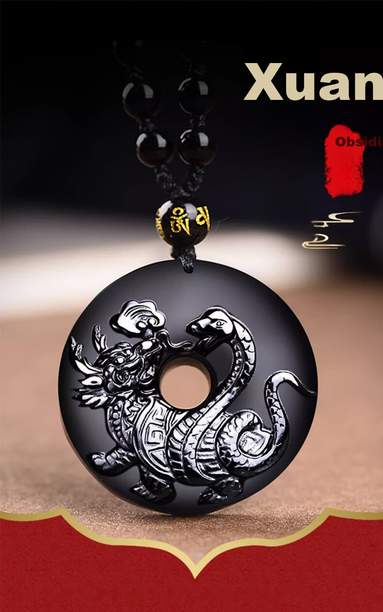 Li Juming Five Elements Water Deficiency Black Obsidian Xuanwu Pendant Northern Water God Snake Turtle Water Element Keychain Pendant Shui Ze Jie Gua 1