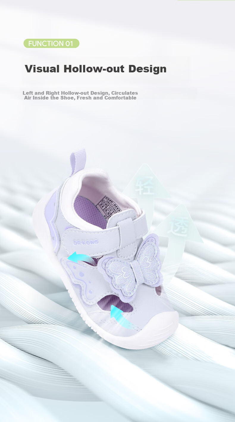 DR·KONG Toddler Walking Shoes Spring Girls Purple Butterfly Princess Kids Shoes 2B13A1014AW Purple Size 19 3