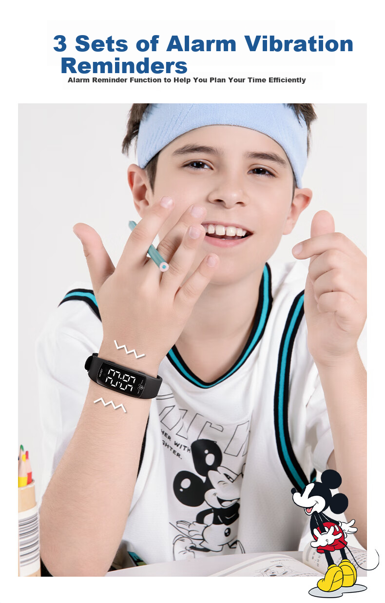 Disney Mickey Student Watch Waterproof Sports Teen Boys Dormitory Wake-up Alarm Vibration Digital Watch 4