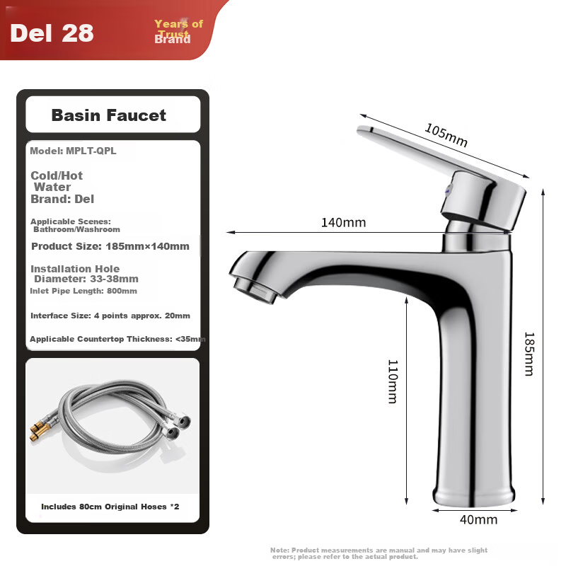 Del 28-Year Brand Bathroom Sink Faucet Hot and Cold Water Basin Mixer MPLT-QPL