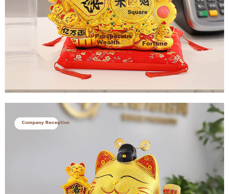Huaxuanlin New Fortune Cat Ornament Electric Battery Operated Waving Hand Lucky Cat for Home Office Reception Opening Gift 16