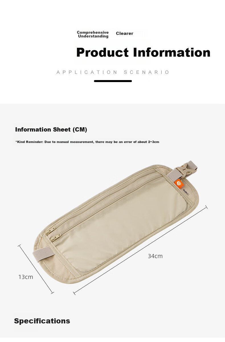 Liomirror Anti-Theft Waist Bag Slim Hidden Travel Sports Unisex Double Strap Gray 7