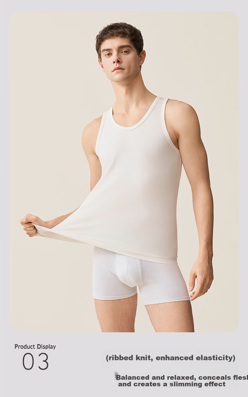 Me feeling Men's Cotton Vest Seamless Racerback Sleeveless Thin Pure Cotton White Innerwear Spring Summer Base Shirt 5