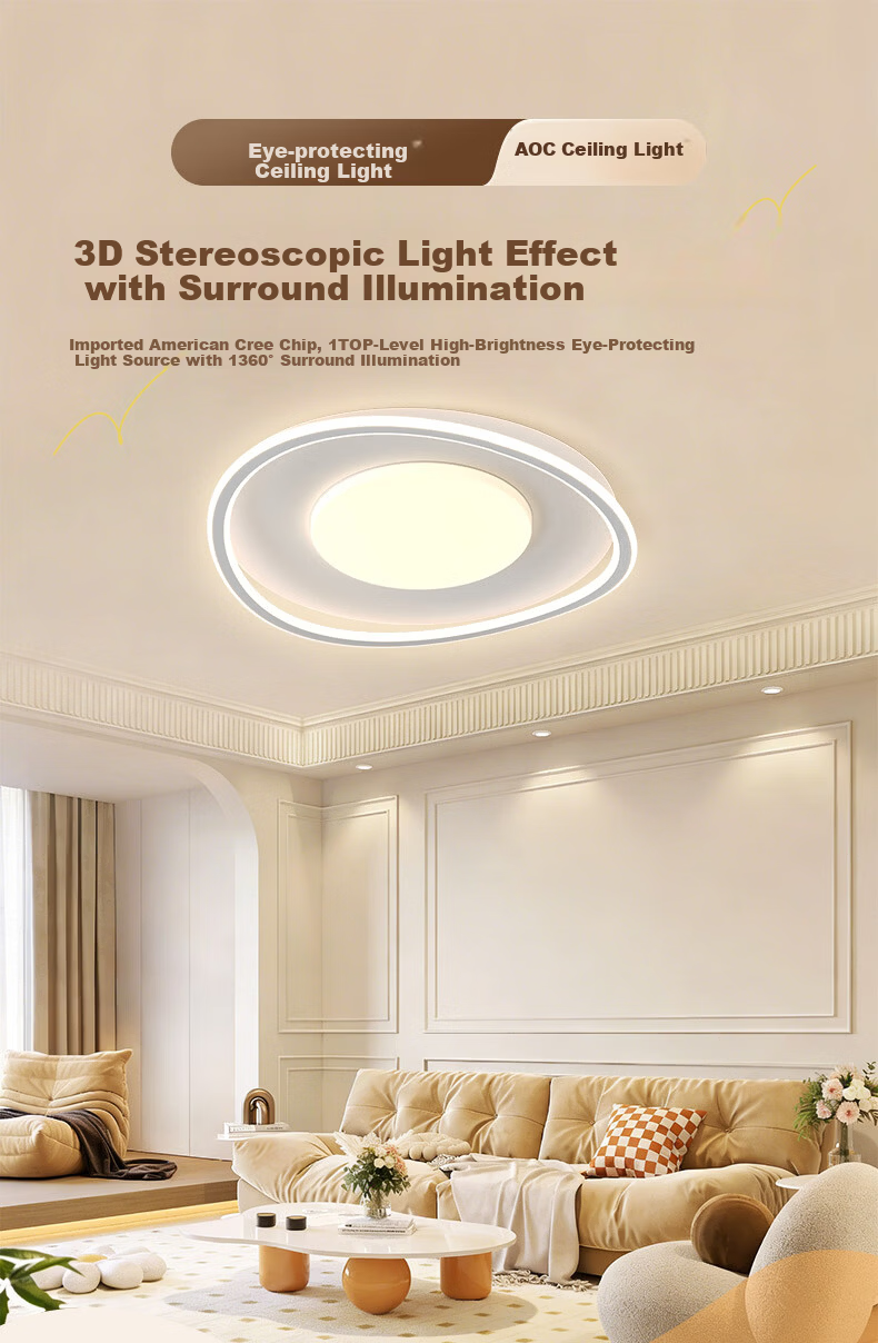 AOC Ceiling Light Bedroom Lamp LED Eye Protection Nordic Cream Style 50cm with Installation for Study and Children's Room 2