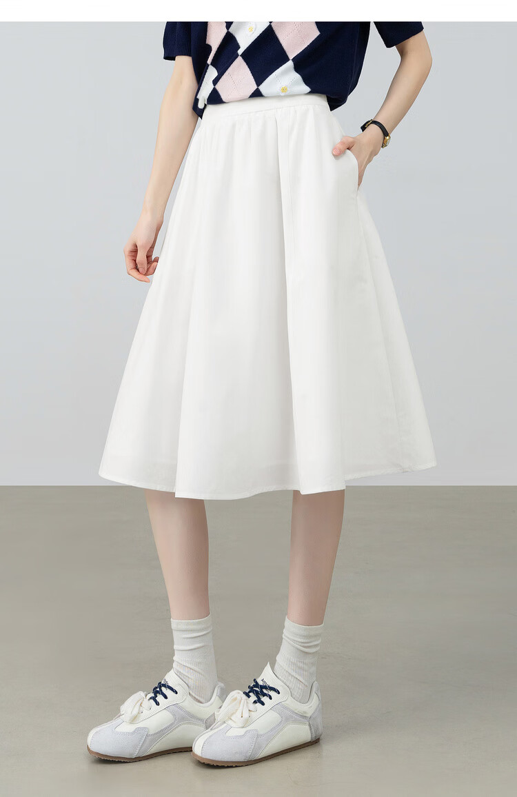 Shangdu Bila Pear-Shaped Slimming Casual Pleated A-Line Mid-Length Skirt for Women Spring Summer 12