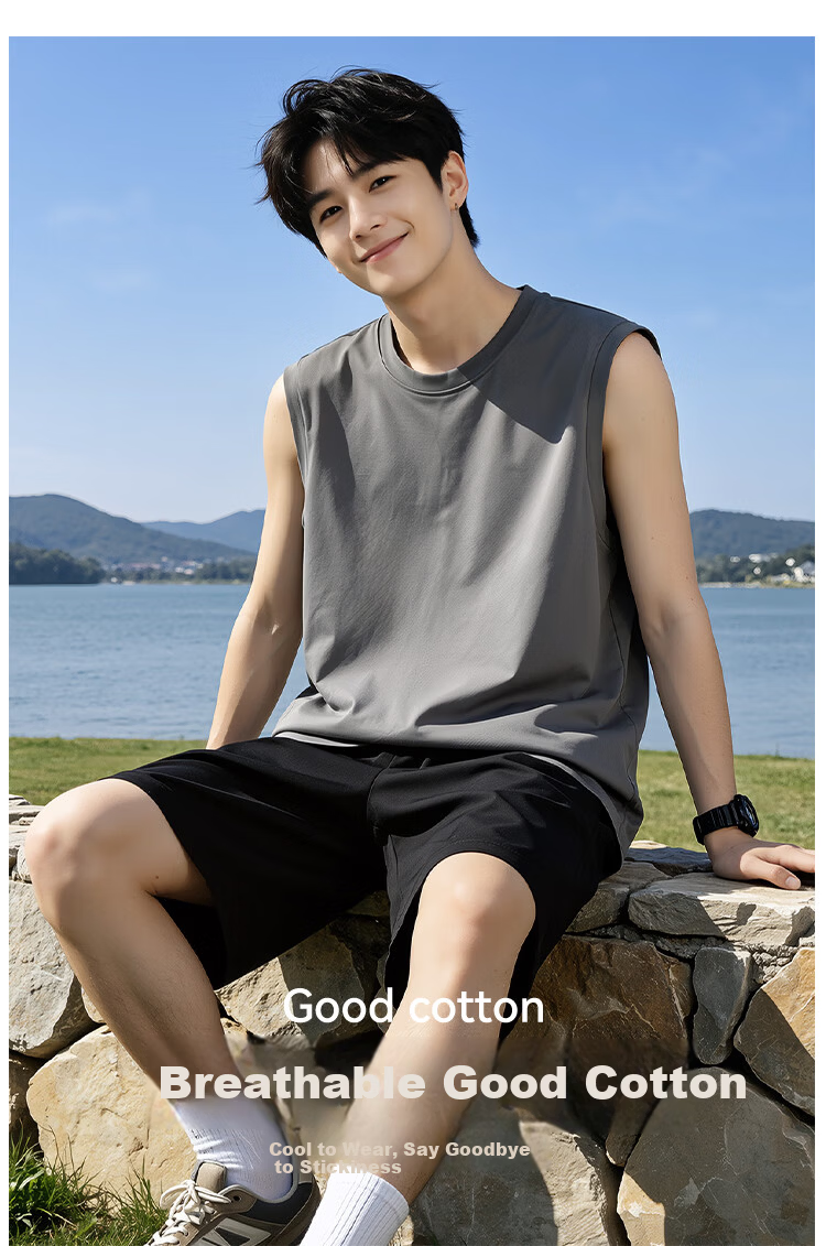 Nanjiren Men's Pure Cotton Vest Summer Outdoor Sports Casual Loose Simple Trendy Sleeveless T-Shirt 4