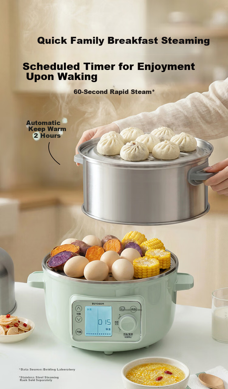 Buydeem Electric Steamer Household Stainless Steel 0-Coating Electric Stew Pot Hot Pot Steaming and Stewing All-in-One Large Capacity Smart Electric Stew Pot Timer Keep Warm Multifunctional Pot G45 Si 9