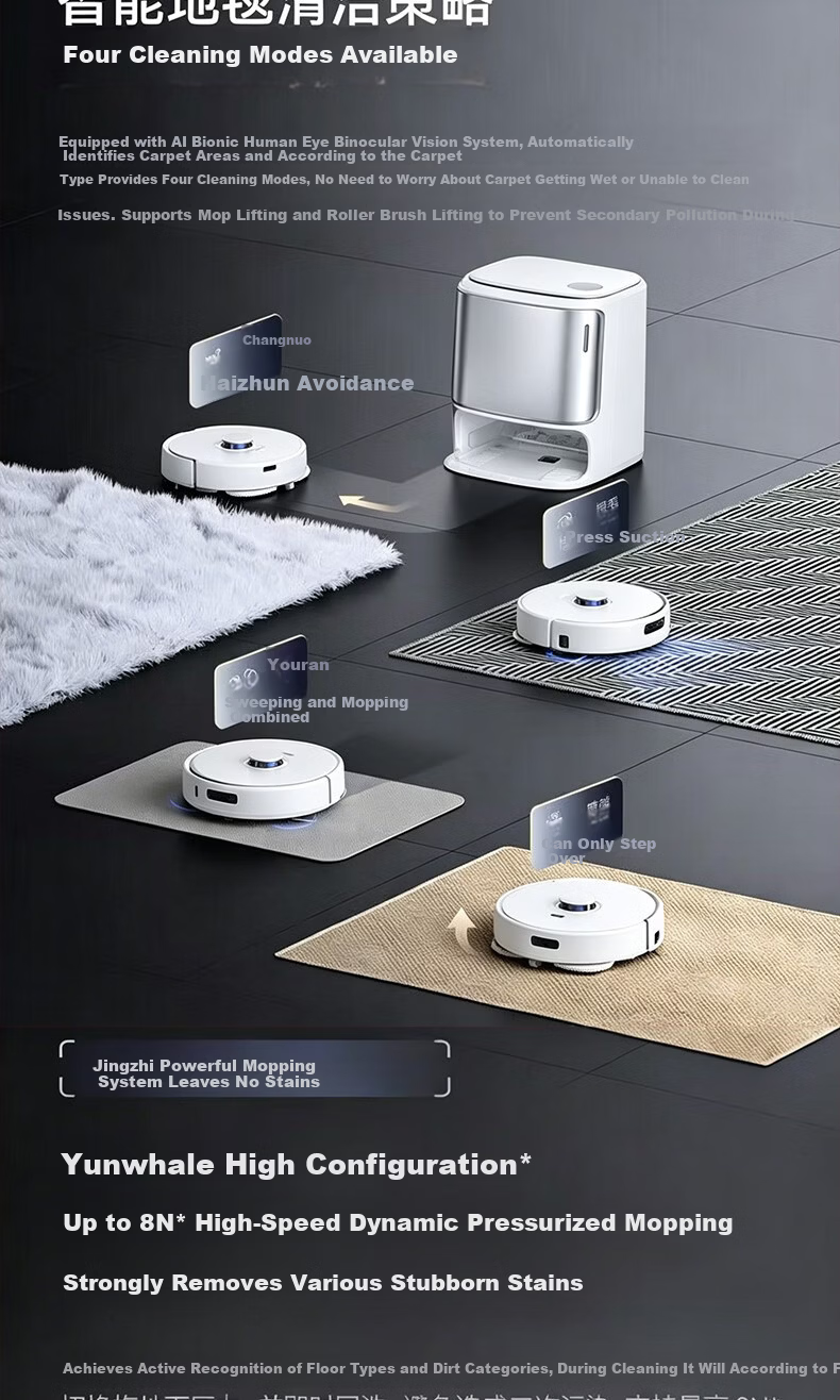 Cloud Whale Xiaoyao 002Max Disc Version AI Water Tank White 25kPa Hot Water Wash High Suction Sweeping and Mopping Robot Automatic Dust Collection Fully Automatic Robot Vacuum Cleaner 12