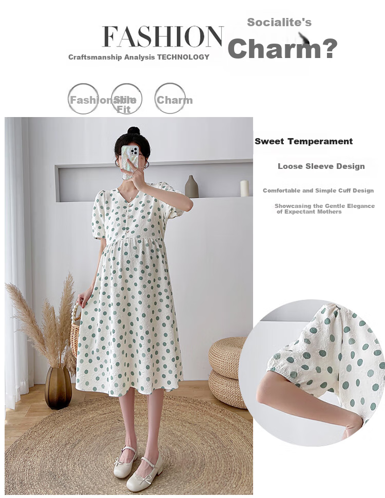 JOYNCLEON Maternity Summer Dress Lightweight Plus Size Loose Polka Dot Floral Long Dress Orange XL Jly157192 6