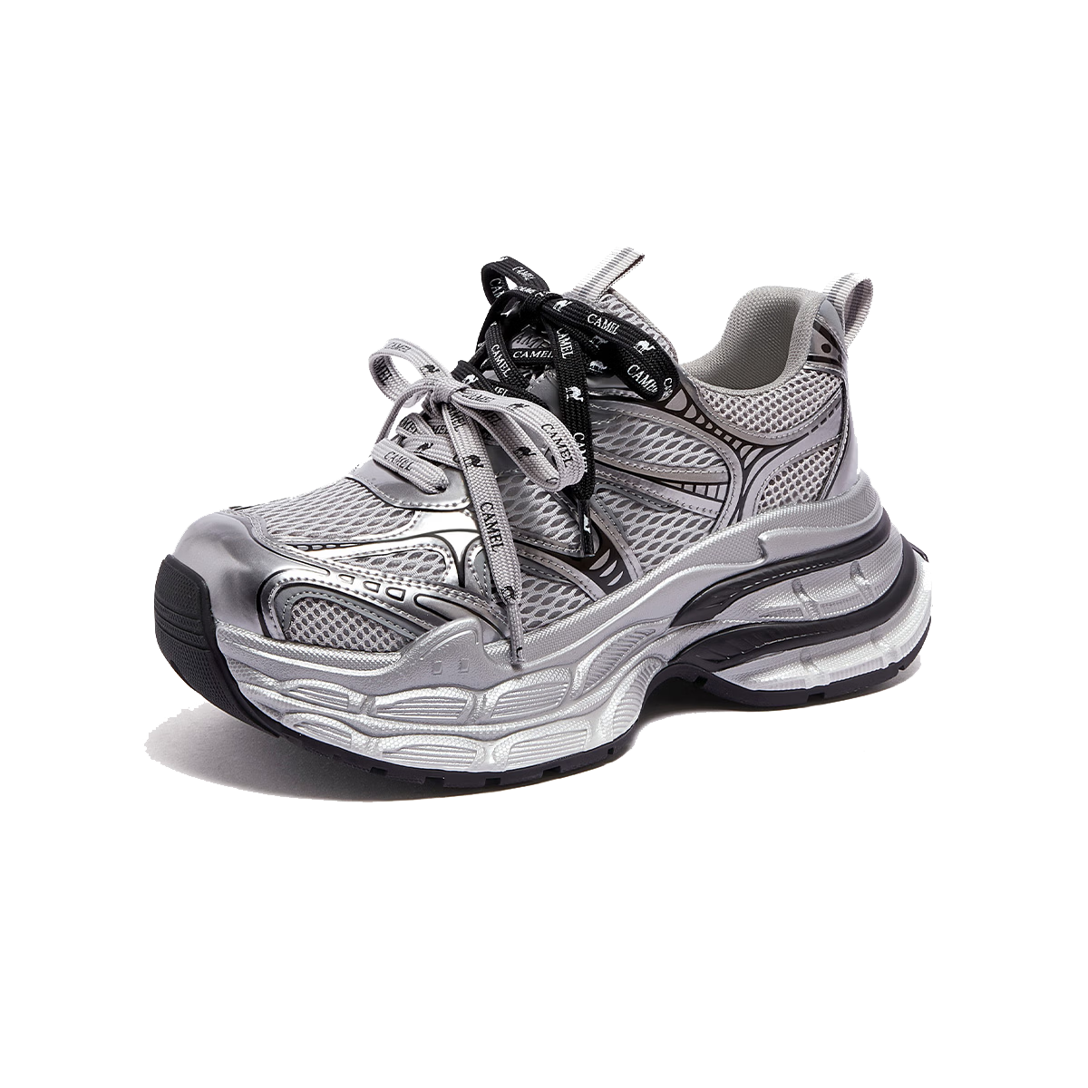 CAMEL Silver Moon 2+ Dad Shoes Women's Thick Sole Height Increasing Casual Shoes L26A283076 Gray/Gun/Black 36