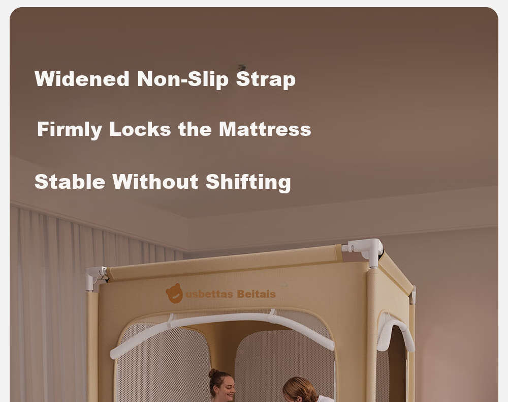Beitais Anti-Fall Mosquito Net Baby Home Children's Bed Rail Zipper Bottom Basic Light Yellow 1.8*2m 27