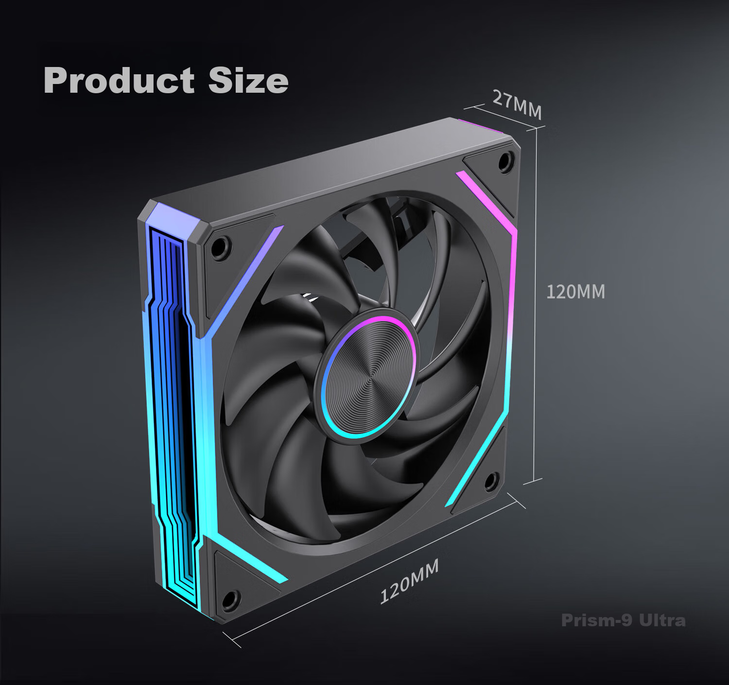 Rayleigh Prism 9 Ultra Desktop PC Case Cooler 12CM Black Fan True Blade Sync ARGB High Airflow CPU Water Cooling Smart Temperature Control PWM Silent 6