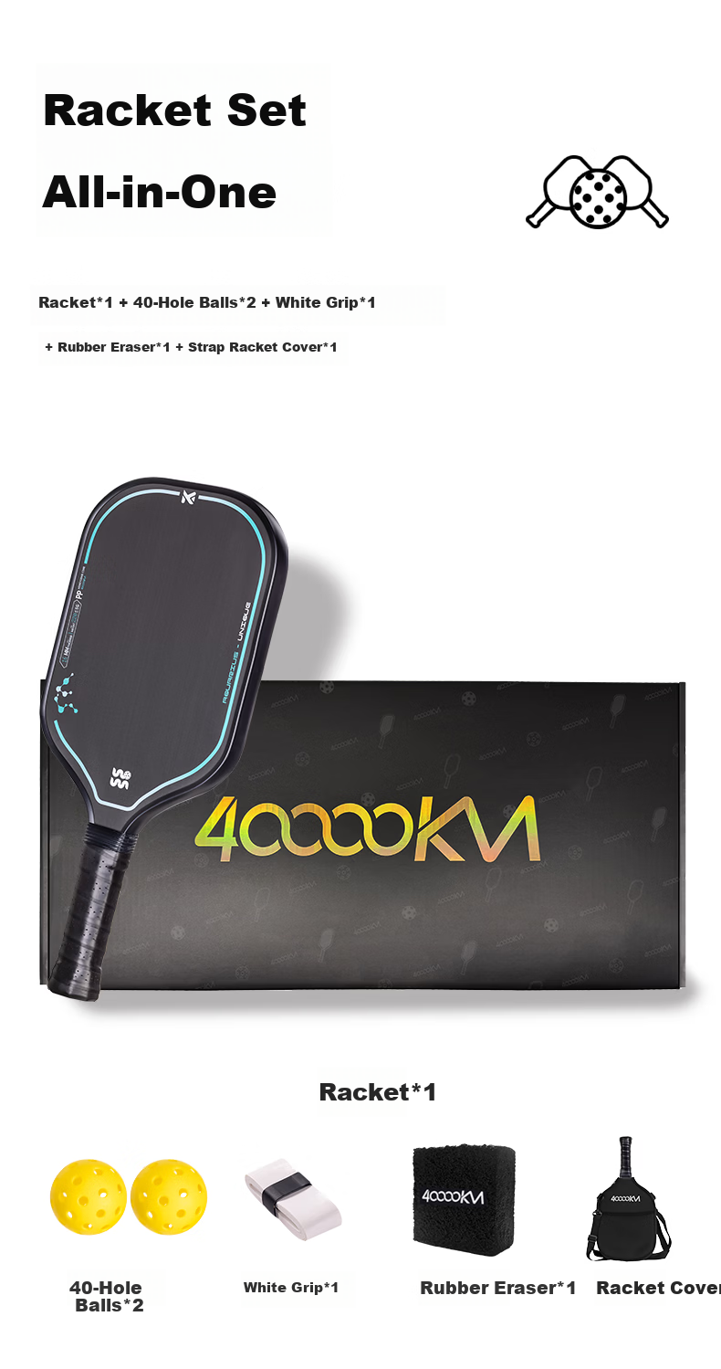 40,000 KM Pickleball Paddle Set T300 Carbon Fiber Single Paddle PP Honeycomb Core Durable Professional Tournament Grade Shooter 4