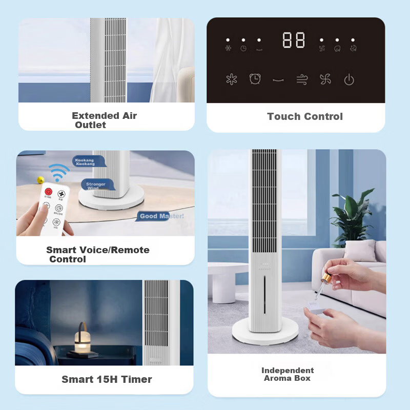 Bosen Home Smart Voice-Controlled Cooling Fan Humidifying Water Cooling Tower Fan Office Living Room Standing Portable Energy-Saving Small Air Conditioner Fan Oscillating Bladeless Fan TAS-1004W