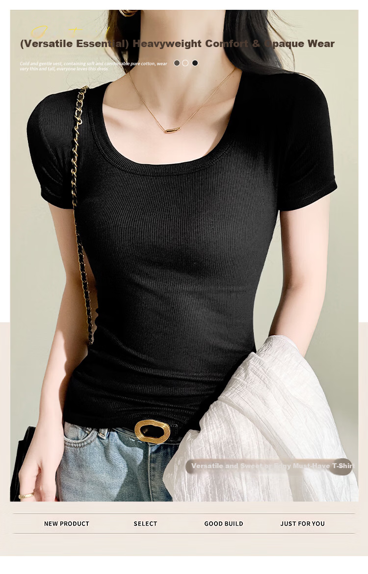 Langsha Women's Summer Vest Classic Square Neck Ribbed Slim Fit Sheer-Resistant White T-Shirt for Outerwear and Layering 3
