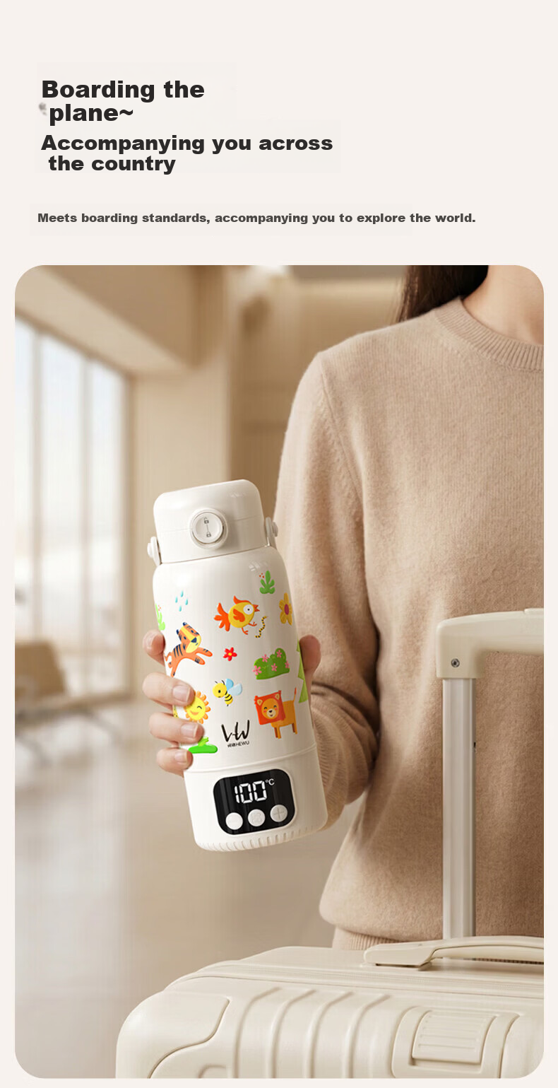 HeWu Portable Thermostatic Kettle Thermos Baby Travel Milk Frother Wireless Electric Boiling Water Cup Three Modes 29