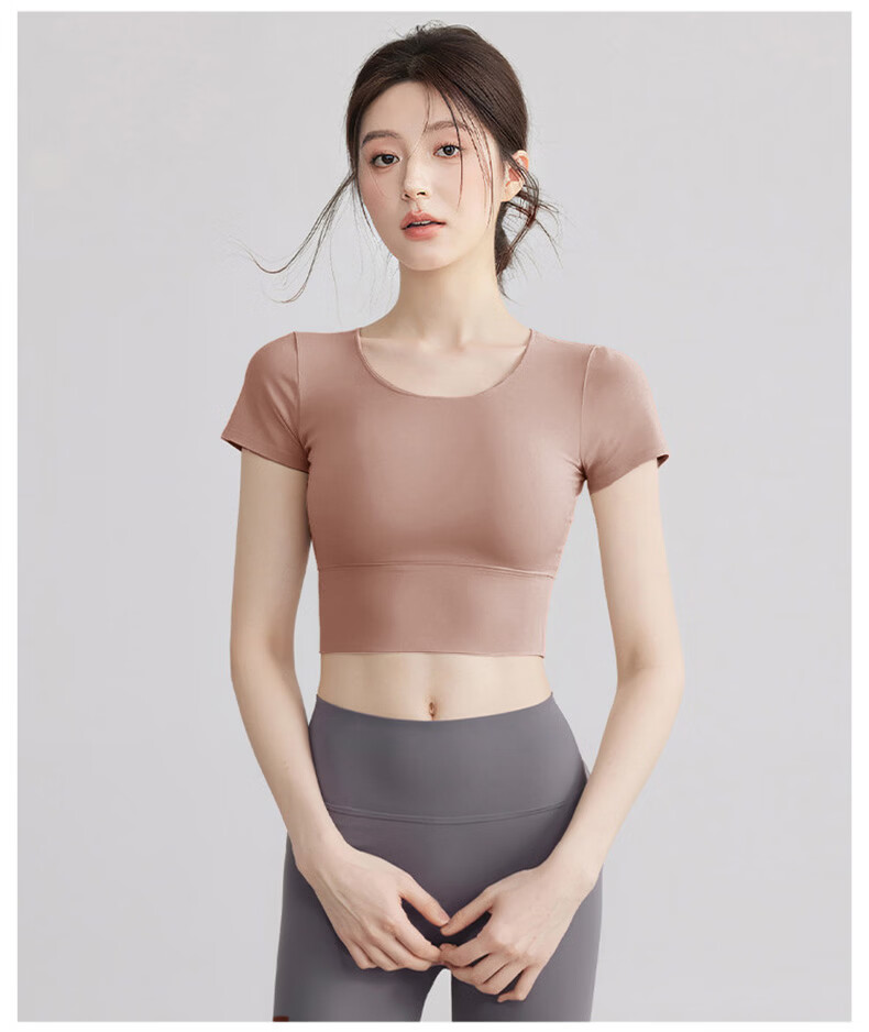Langsha Women's Quick-Dry Yoga T-Shirt with Chest Pad, Short Sleeve Sports Fitness Pilates Training Top, Beautiful Back Design 16