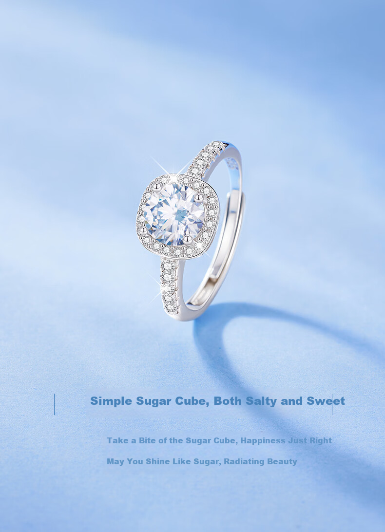 GLTEN Sugar Cube Engagement Ring 1 Carat Moissanite Silver Ring for Women Wedding Gift for Girlfriend Wife 4