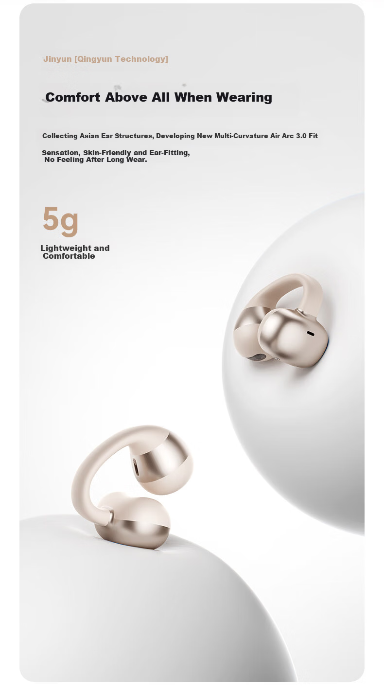 Jinyun [2026 Latest Model | World's No.1 Sales] Bluetooth Clip-On Wireless Open-Ear Bone Conduction Earphones for Running and Cycling with Ultra-Long Battery Life 10
