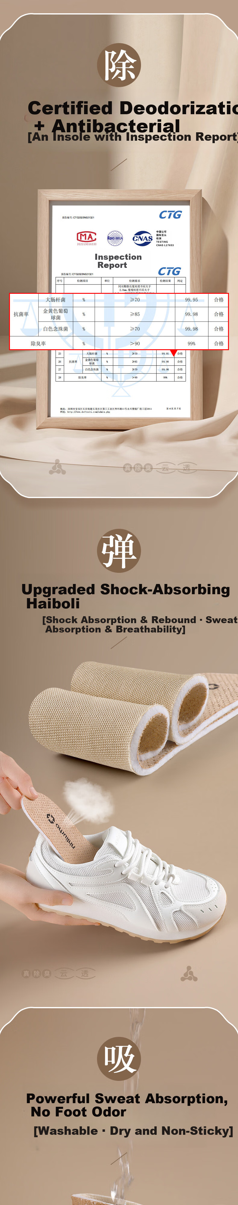 JVBV Antibacterial Odor-Resistant Breathable Sweat-Absorbing Soft Insoles for Men and Women, Comfortable for Long Standing, Size 41-42 2