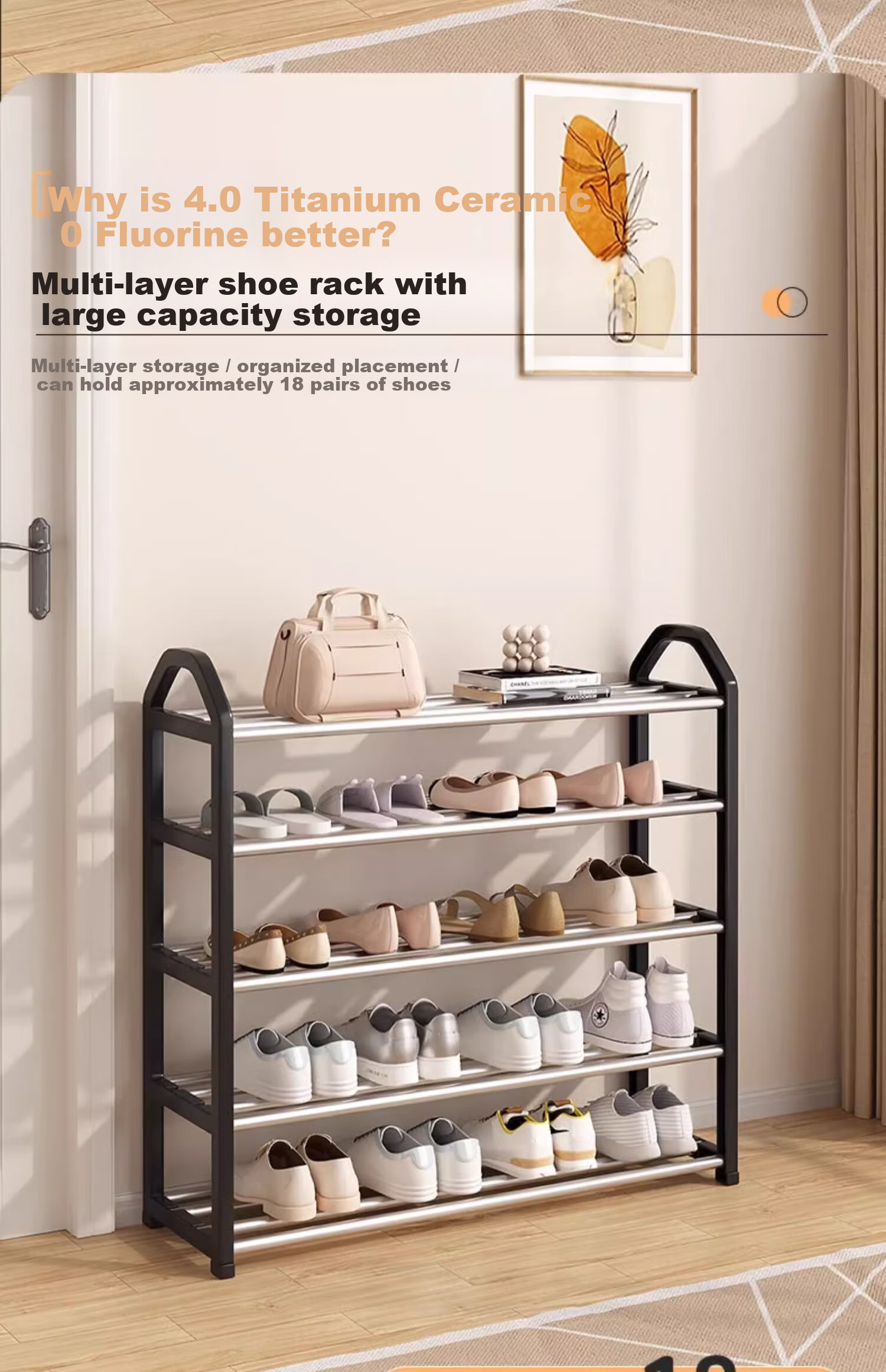 Yi Mo Shoe Rack Simple Shoe Cabinet Multi-layer Storage Shelf Three-tier Black 42cm 7