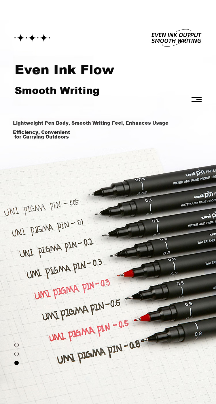Uni Mitsubishi 0.8mm Water-Based Drawing Needle Pen PIN-200 Art Design Outlining Pen Black Barrel Black Ink 3-Pack 7