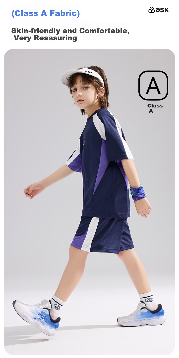 ASK JUNIOR Kids Quick-Dry Sports Summer Set Short Sleeve T-Shirt and Boys Girls Five-Point Shorts Two-Piece Set 5